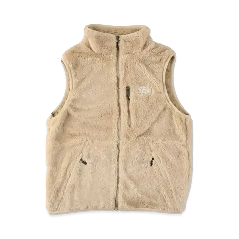 WIND AND SEA Palm Tree Pattern Fleece Vest "Beige"