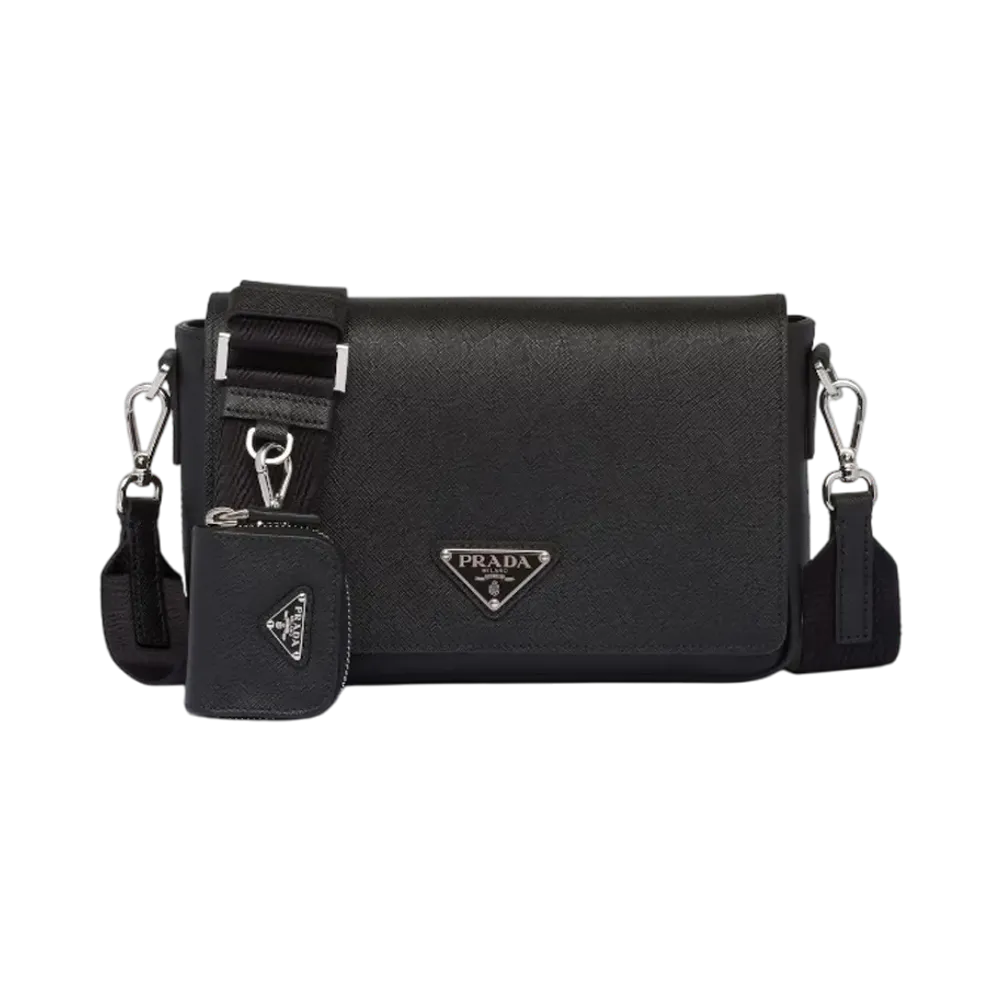 PRADA Saffiano Leather Shoulder Bag "Black"