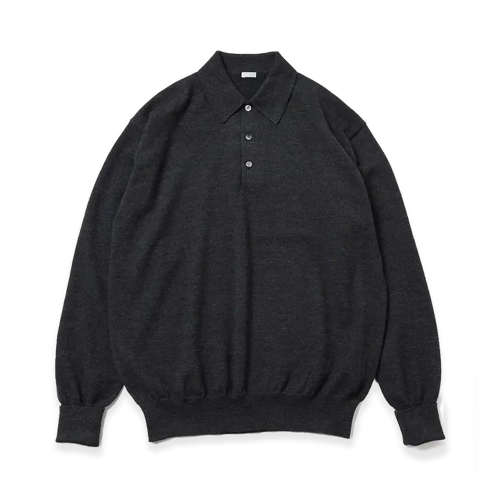 A.PRESSE Wool Knit L/S Polo Shirts "Charcoal"
