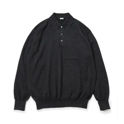 A.PRESSE Wool Knit L/S Polo Shirts "Charcoal"