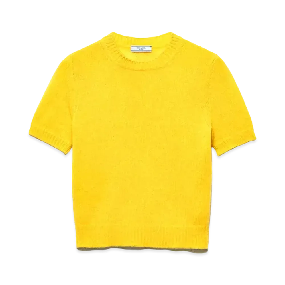 PRADA Women's Short-Sleeved Cashmere Sweater "Yellow"