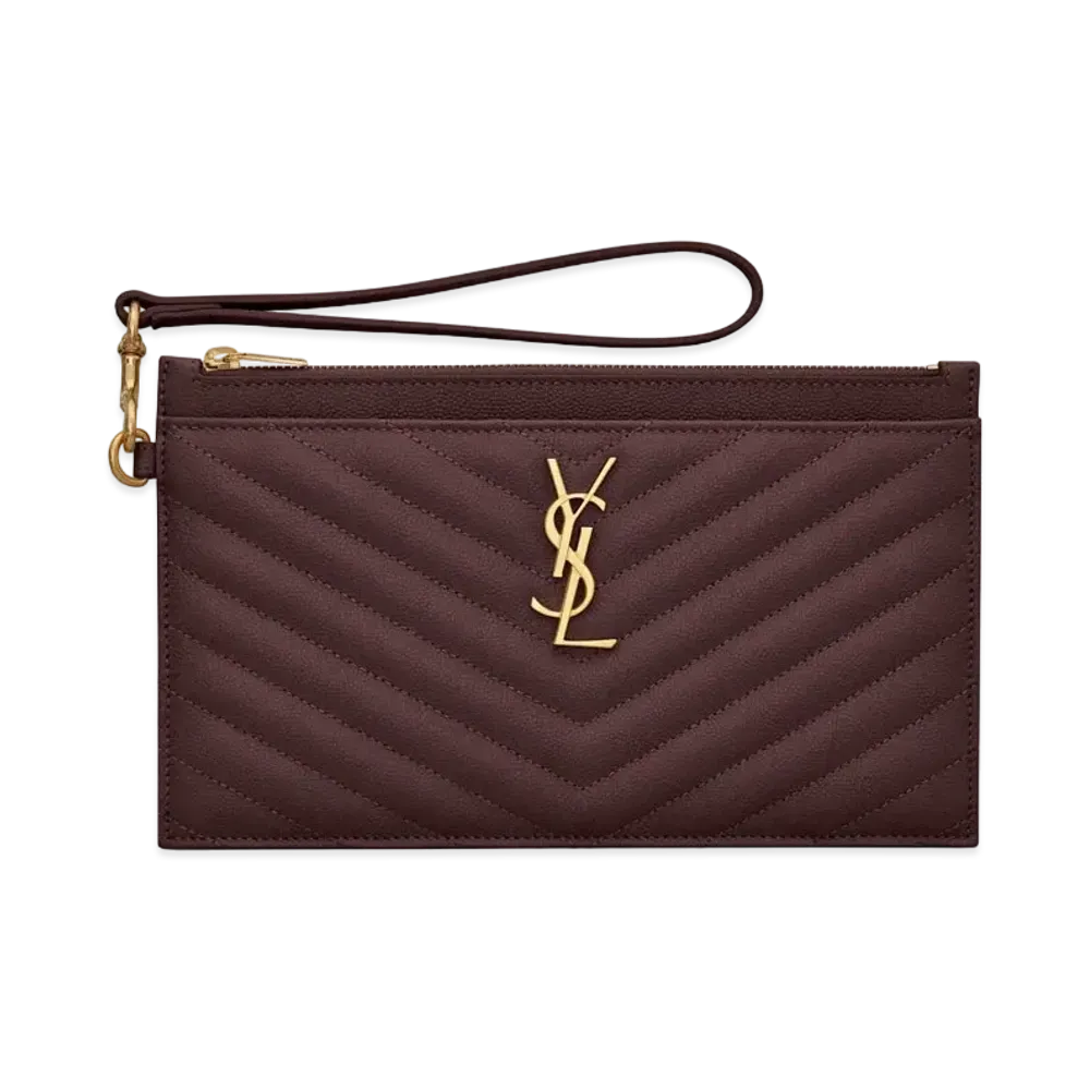 Saint Laurent Monogram Large Bill Pouch In Grain De Poudre Embossed Leather "Rouge Legion"