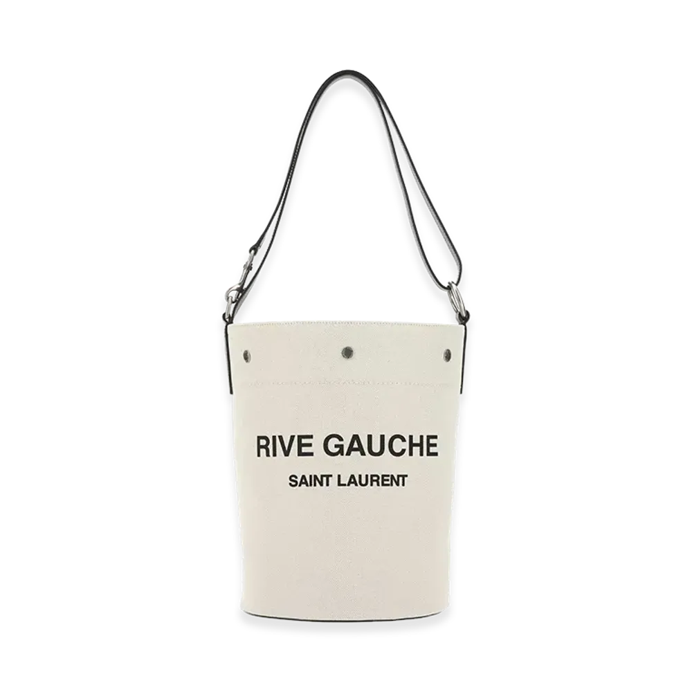 Saint Laurent Women's Two-Tone Canvas And Leather Medium Rive Gauche Bucket Bag "Beige/Tan "