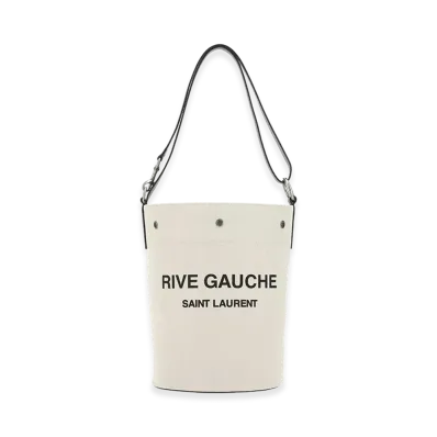 Saint Laurent Women's Two-Tone Canvas And Leather Medium Rive Gauche Bucket Bag "Beige/Tan "