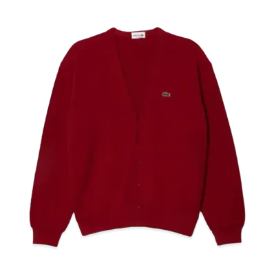 LACOSTE Organic Cotton V-Neck Cardigan "Bordeaux"