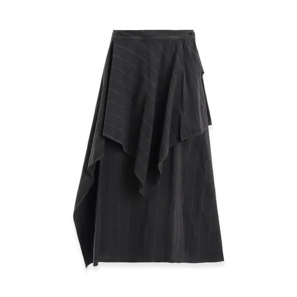 Y's Cotton Plaid Drape Skirt "Grey"