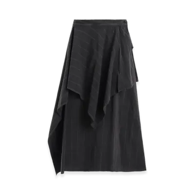 Y's Cotton Plaid Drape Skirt "Grey"