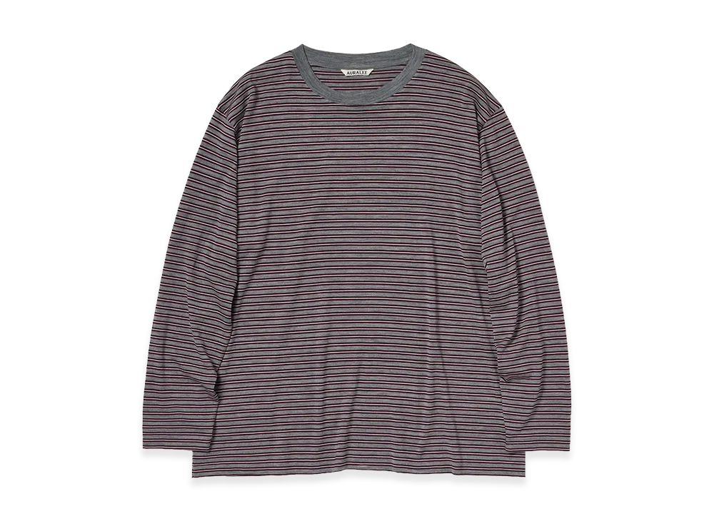 AURALEE Soft Smooth Wool Stripe Jersey L/S Tee "Gray Stripe"