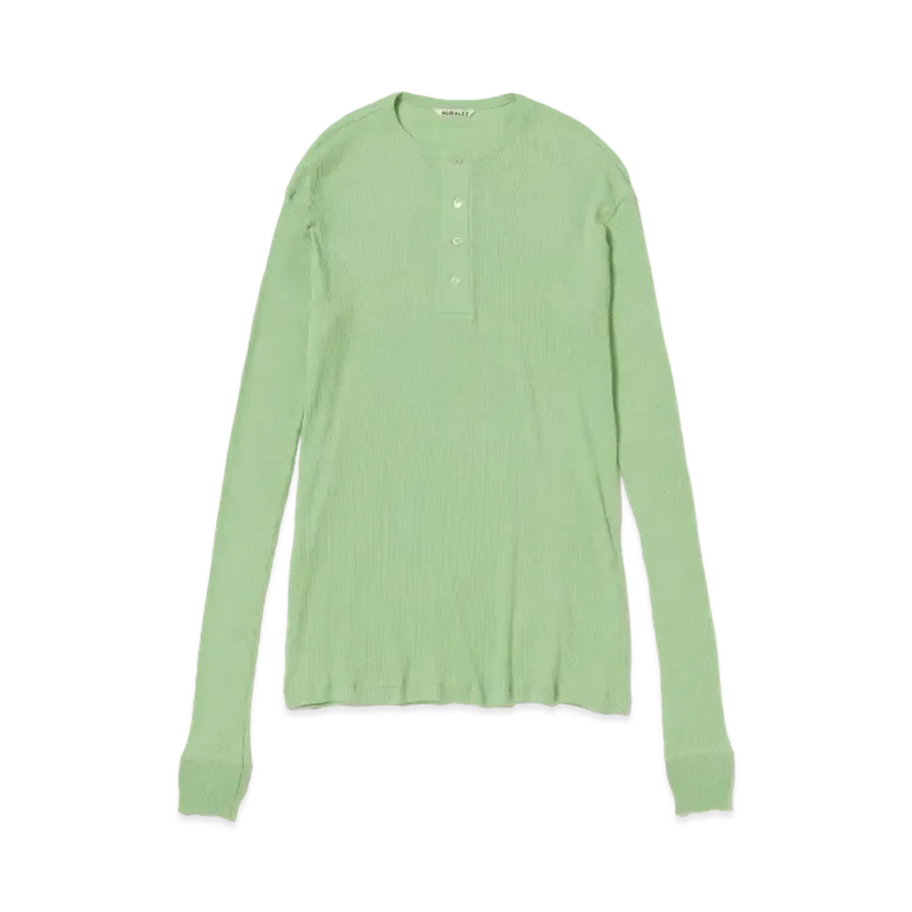 AURALEE Organic Soft Rib Henley Neck L/S Tee "Light Green"