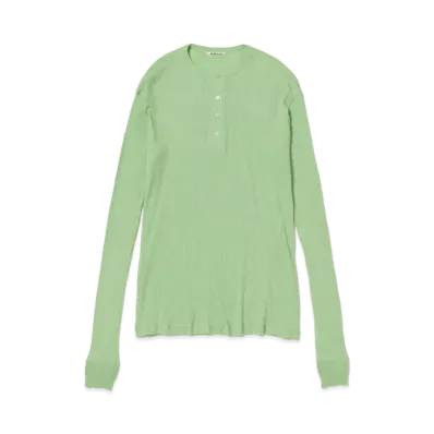 AURALEE Organic Soft Rib Henley Neck L/S Tee "Light Green"