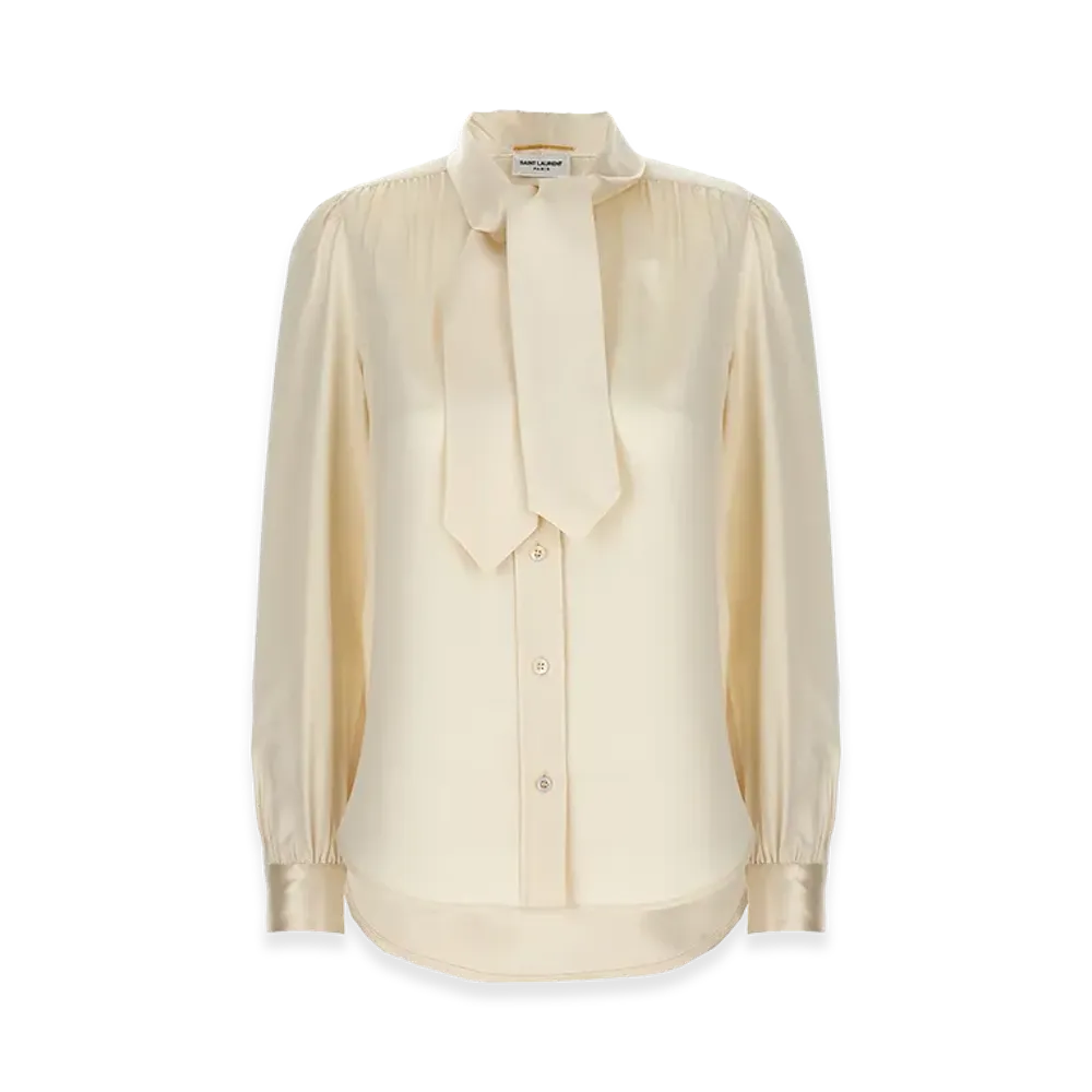 Saint Laurent Women's Lavalliere Silk Shirt "White"