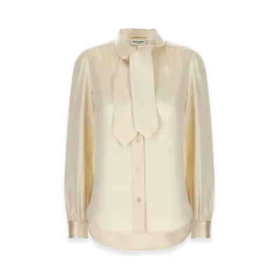 Saint Laurent Women's Lavalliere Silk Shirt "White"