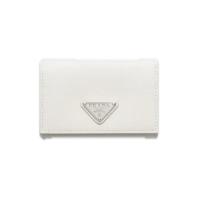 PRADA Saffiano Triangle Card Case "White"