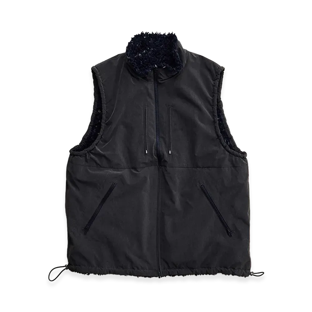 NICENESS Alison Shrunken Nylon & Molle Boa Reversible Vest "Gray/Navy"