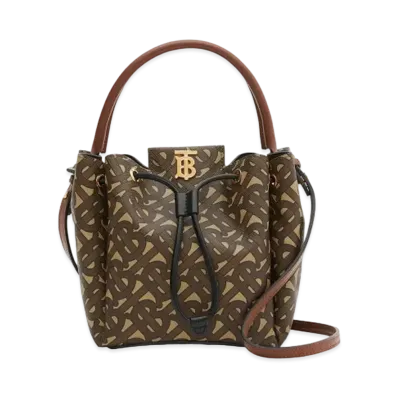 Burberry Monogram E Canvas Bucket Bag "Bridle Brown"