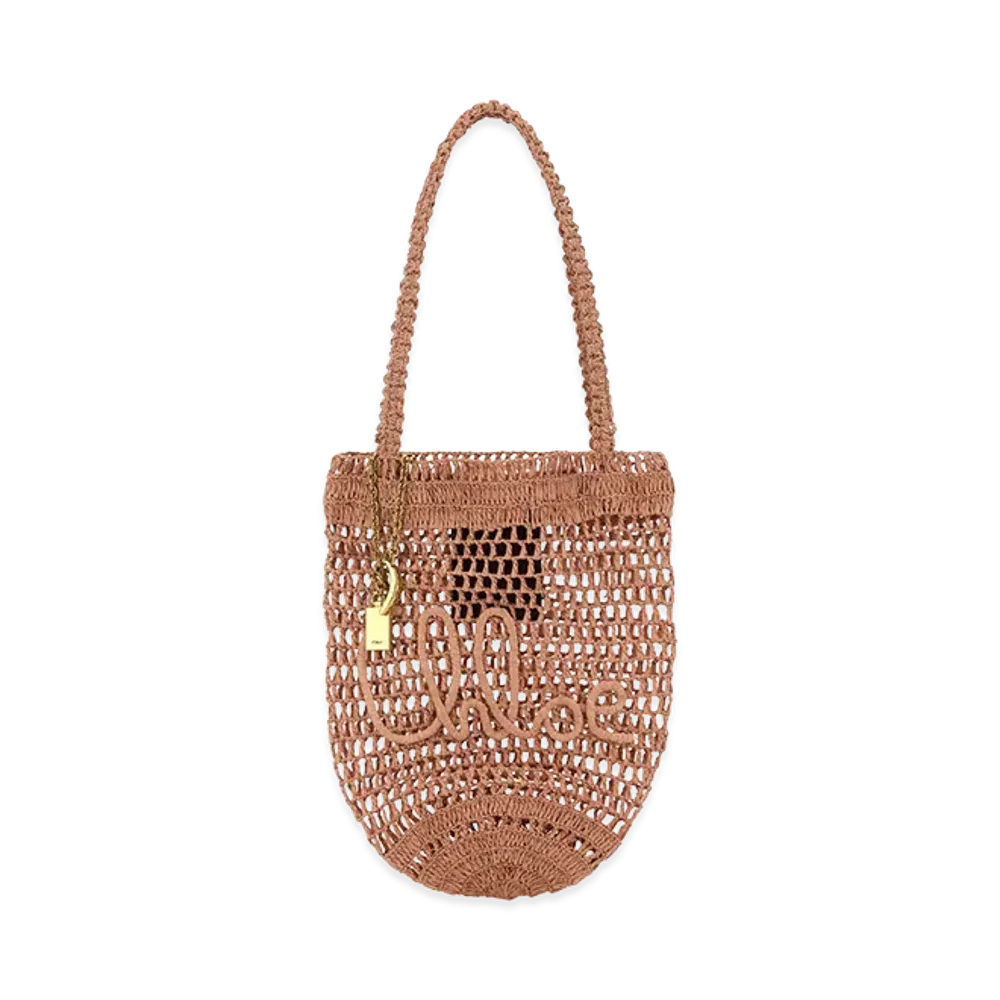 Chloe Women's Raffia Small Summer Banana Shopping "Antiqued Pink"