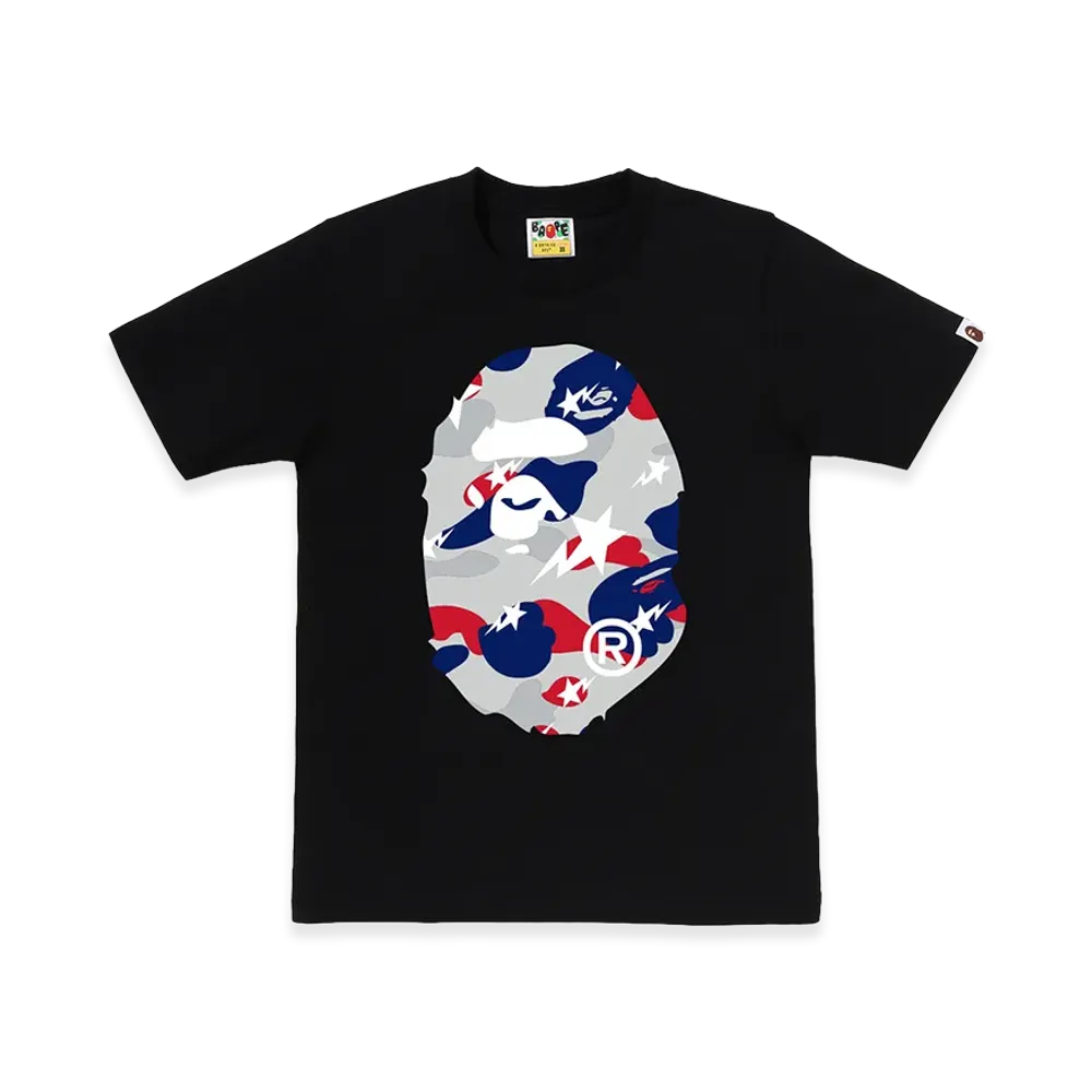 A BATHING APE Women's Sta Strike Camo Big Ape Head Tee "Black/White"