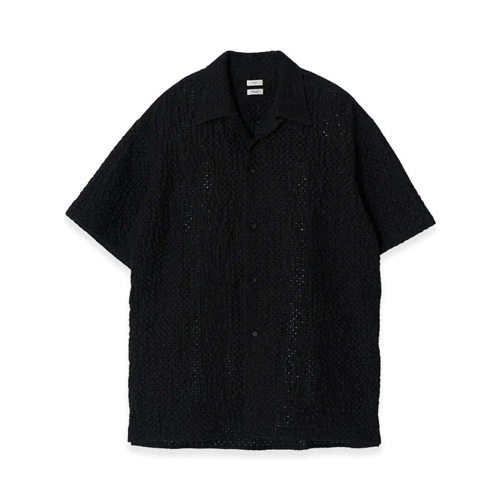 YOKE Embroidery Lyocell Ramie Lawn Open Collar Shirt "Black"