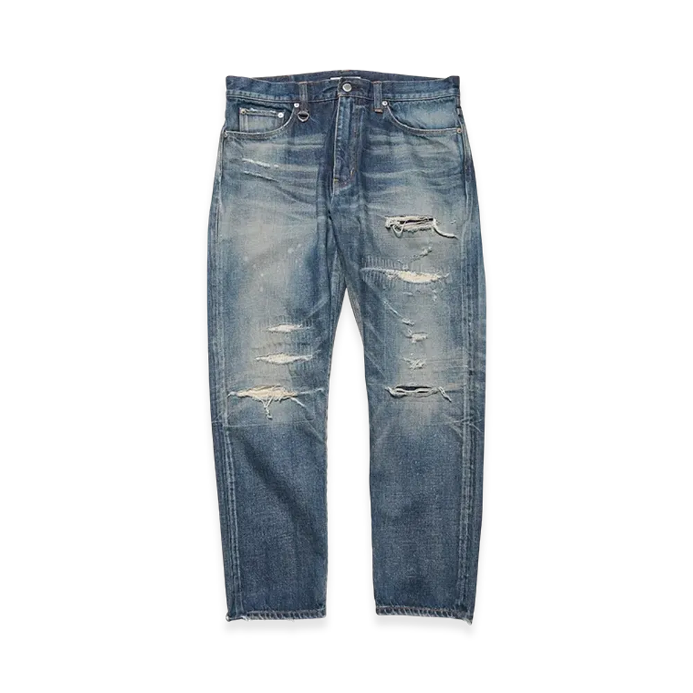 uniform experiment Damaged Denim Tapered-Fit Jeans "Indigo"