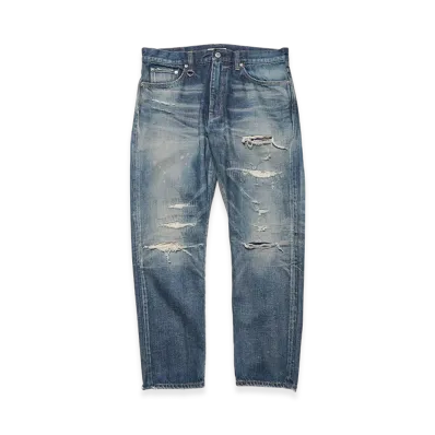 uniform experiment Damaged Denim Tapered-Fit Jeans "Indigo"