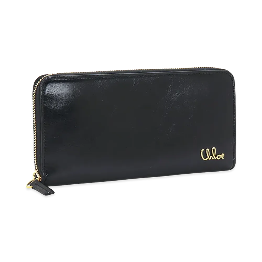 Chloe Women's Iconic Metal Logo Zip Long Wallet "Black"