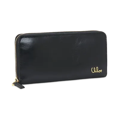 Chloe Women's Iconic Metal Logo Zip Long Wallet "Black"