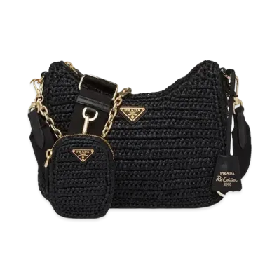 PRADA Re-Edition 2005 Raffia Bag "Black"