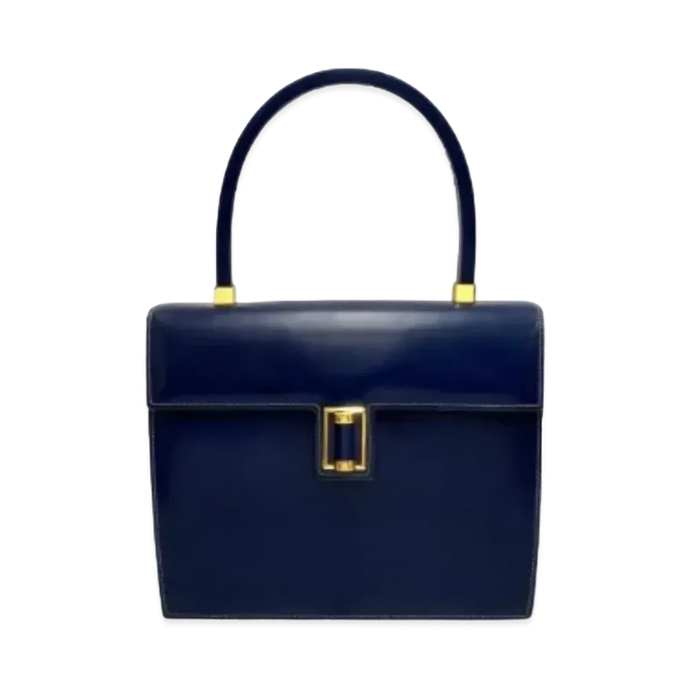 GUCCI Old Gucci Kelly Type Hand Bag Bamboo Turnlock "Blue"