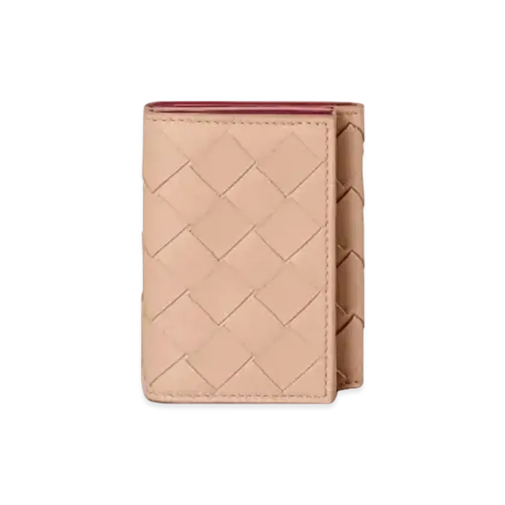 Bottega Veneta Intrecciato Calfskin Trifold Compact Wallet "Nude"