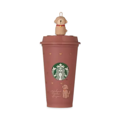 STARBUCKS Valentine 2026 Color Changing Reusable Cup 473ml & Reusable Cup Drink Hole Cap Bearista "Pink"