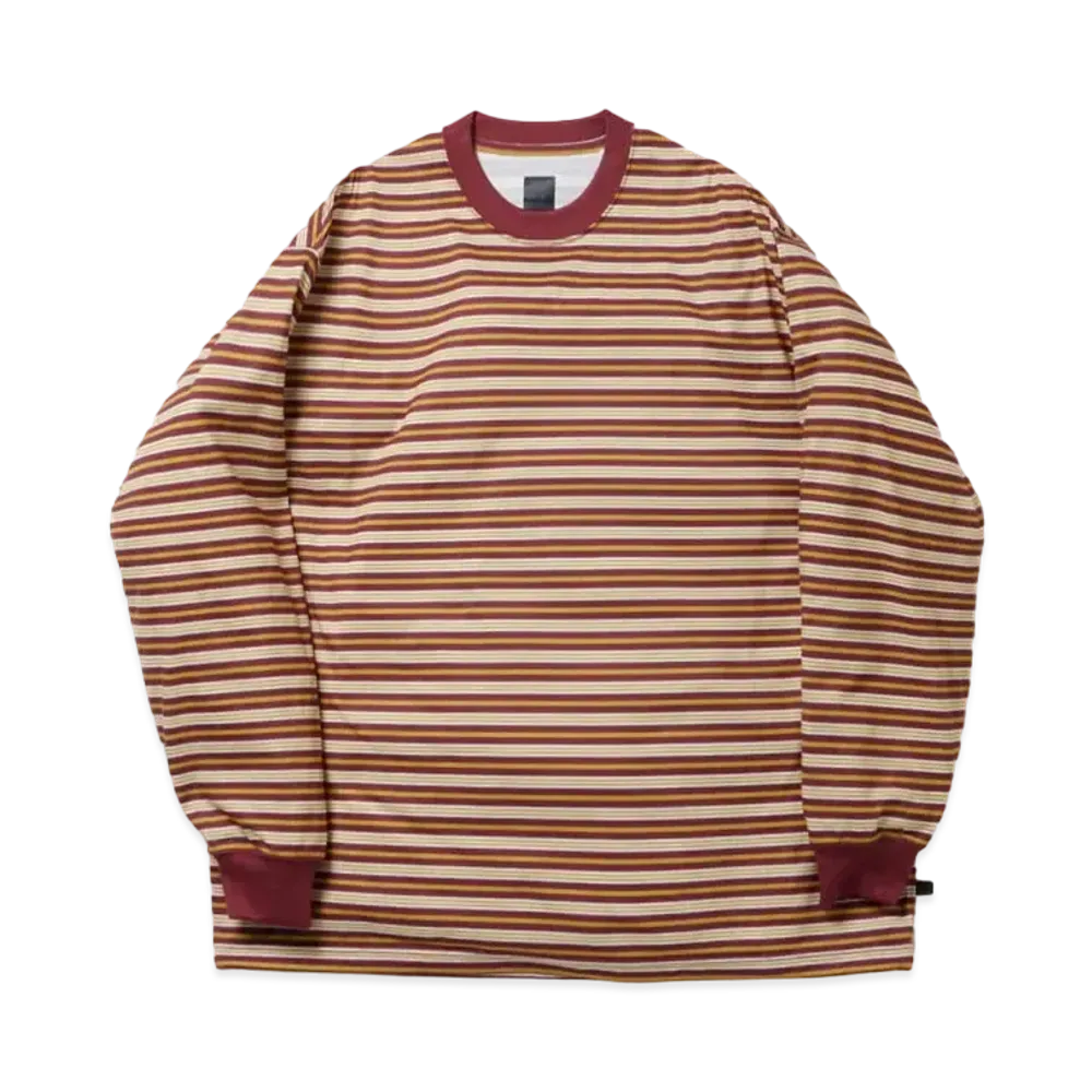 DAIWA PIER39 Tech Drawstring Multi Border L/S Tee "Burgundy x Mustard"