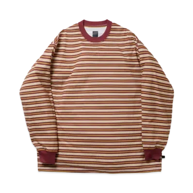 DAIWA PIER39 Tech Drawstring Multi Border L/S Tee "Burgundy x Mustard"