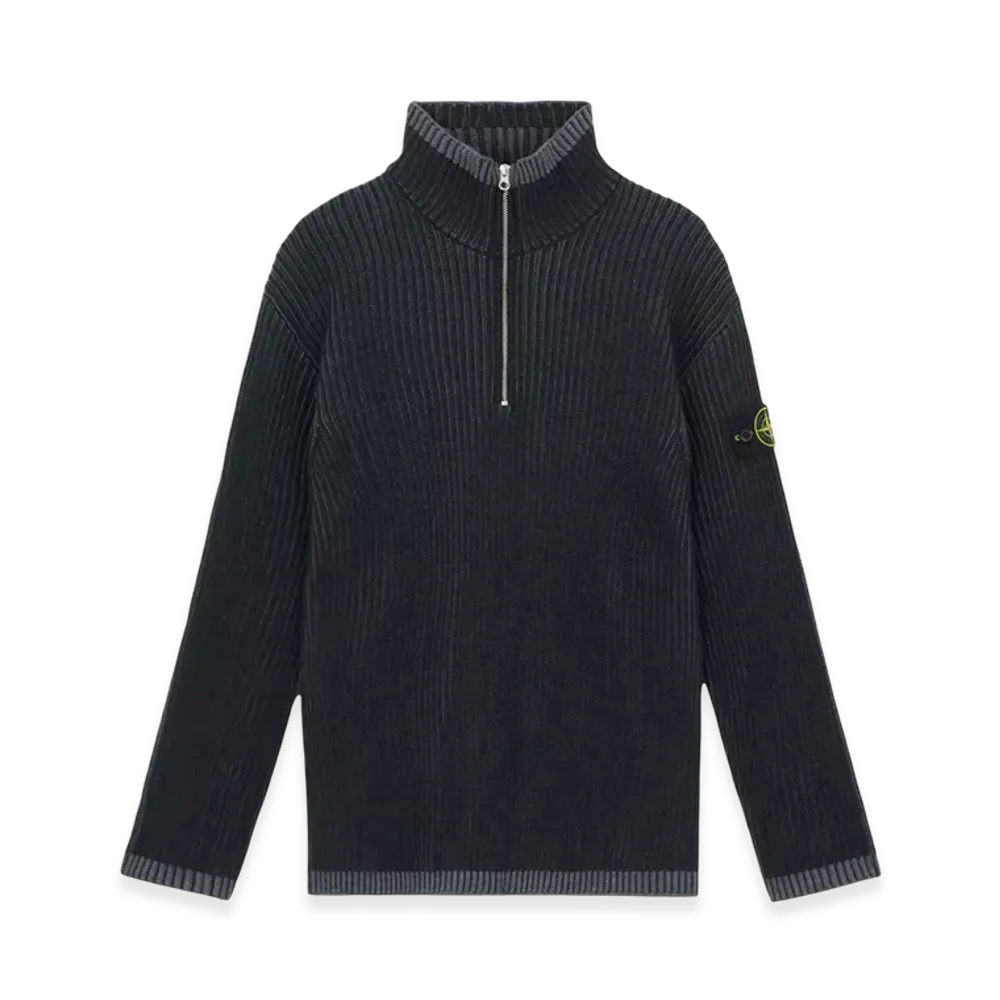Stone Island 516C1 Vanise Full Rib RWS Wool Loose Fit Half-Zipper Sweater - 24FW "Charcoal Grey Melange"