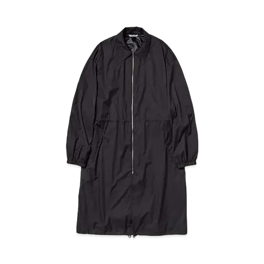 AURALEE Hard Twist Polyester Satin Laminate Zip Coat "Black"
