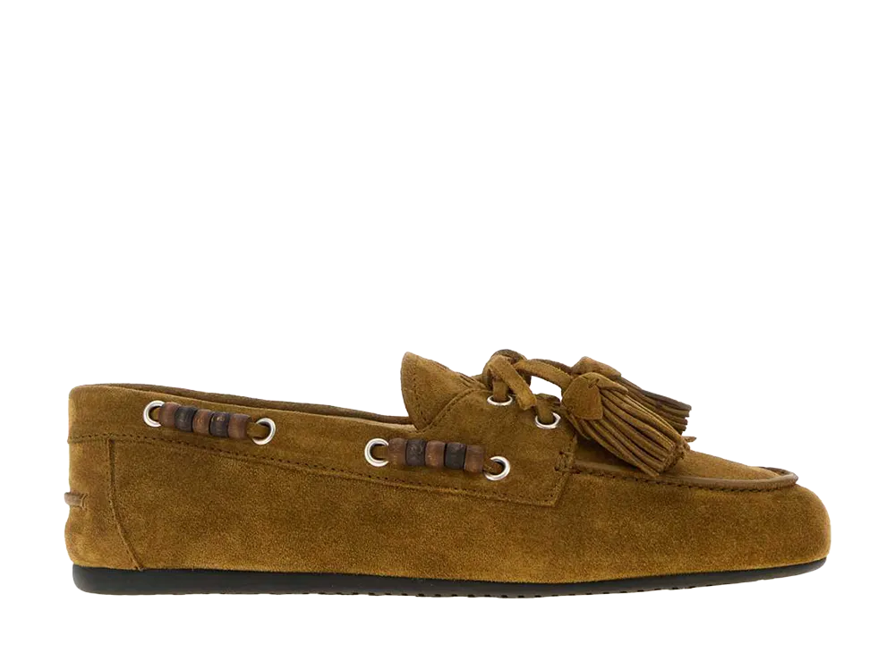 MIU MIU Women's Khaki Suede Loafers "Green"