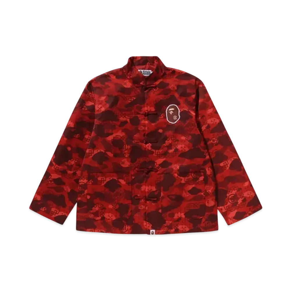 A BATHING APE x CLOT Camo Ape Head China Jacket "Red"