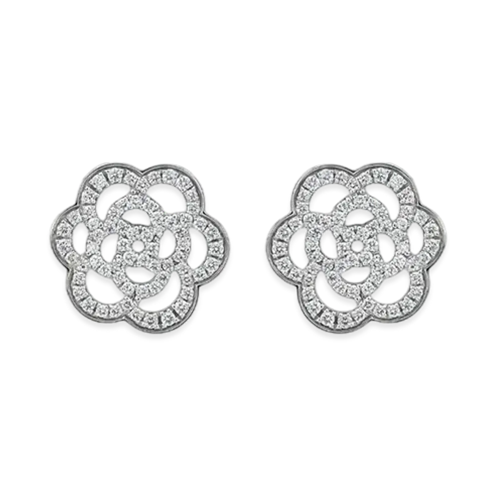 CHANEL Camellia Earrings Diamond 18K "White Gold"