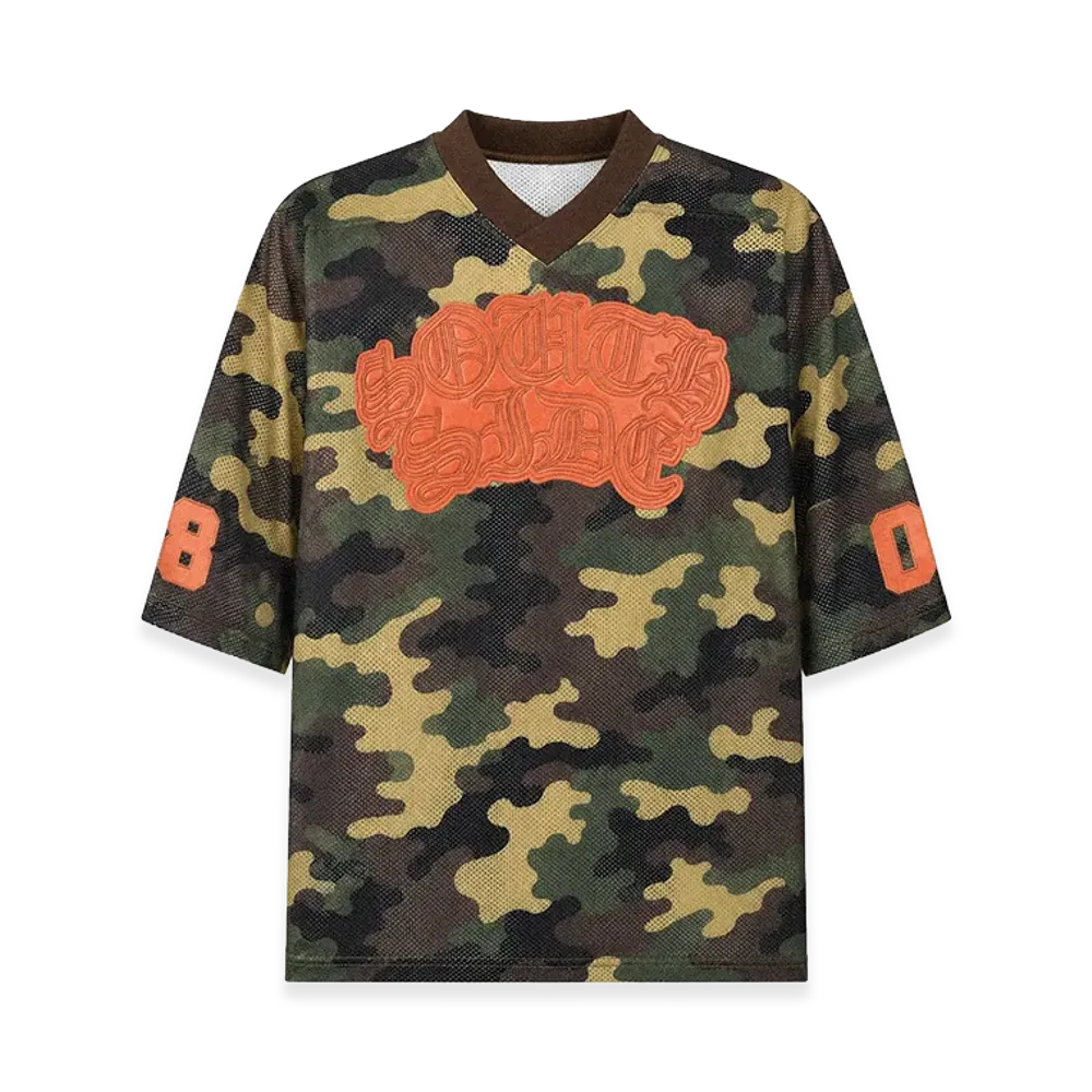 BREATH Faux Leather Patch Mesh Tee "Camo"