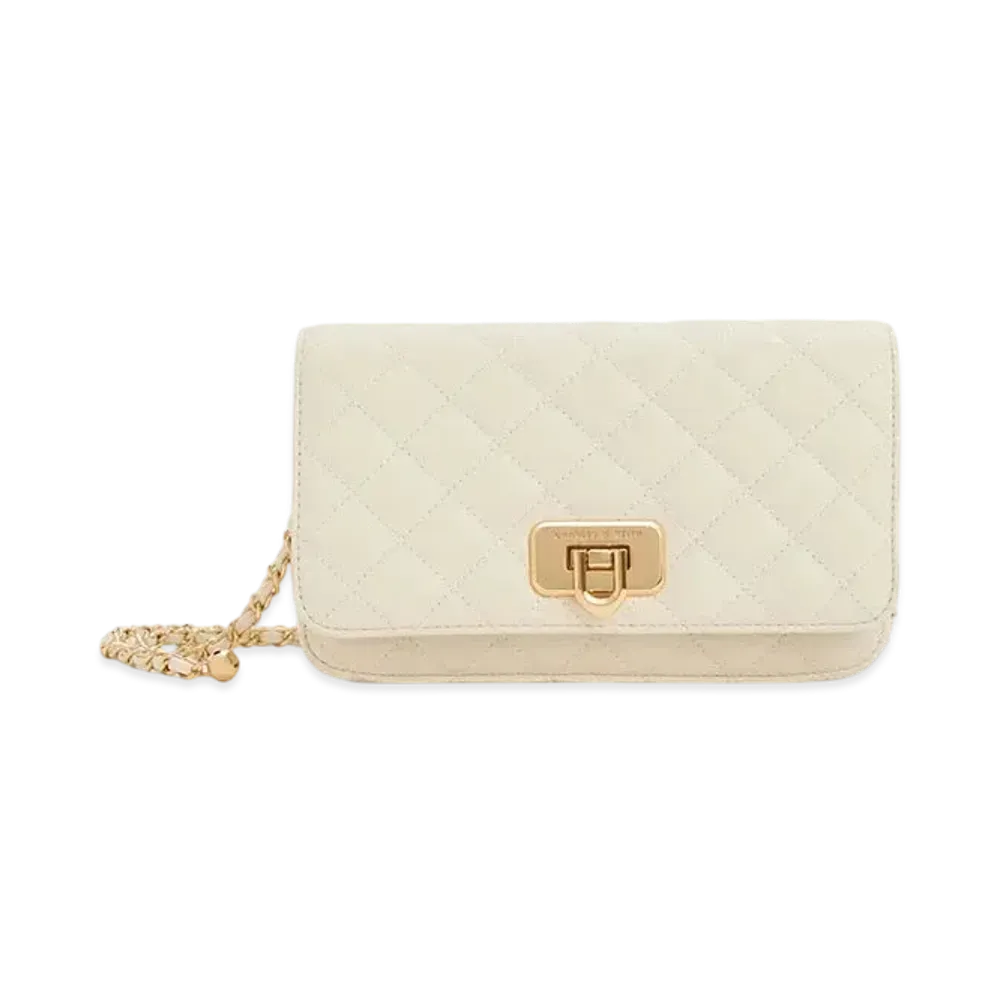 CHARLES & KEITH Cressida Quilt Push Lock Clutch "Cream"