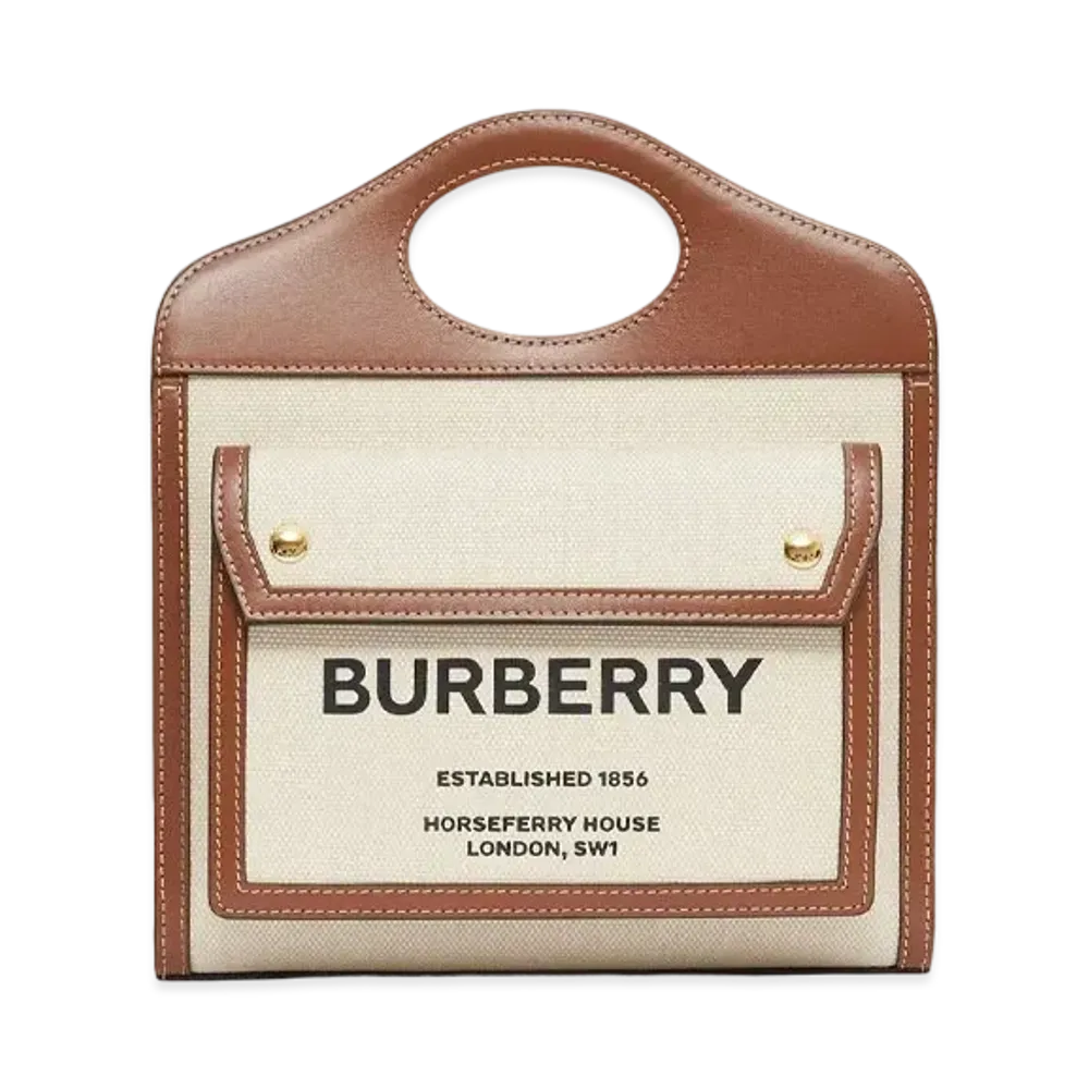 Burberry Mini Two Tone Canvasleather Pocket Bag "Natural/Malt Brown"