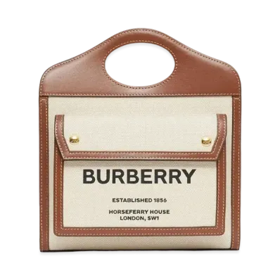 Burberry Mini Two Tone Canvasleather Pocket Bag "Natural/Malt Brown"