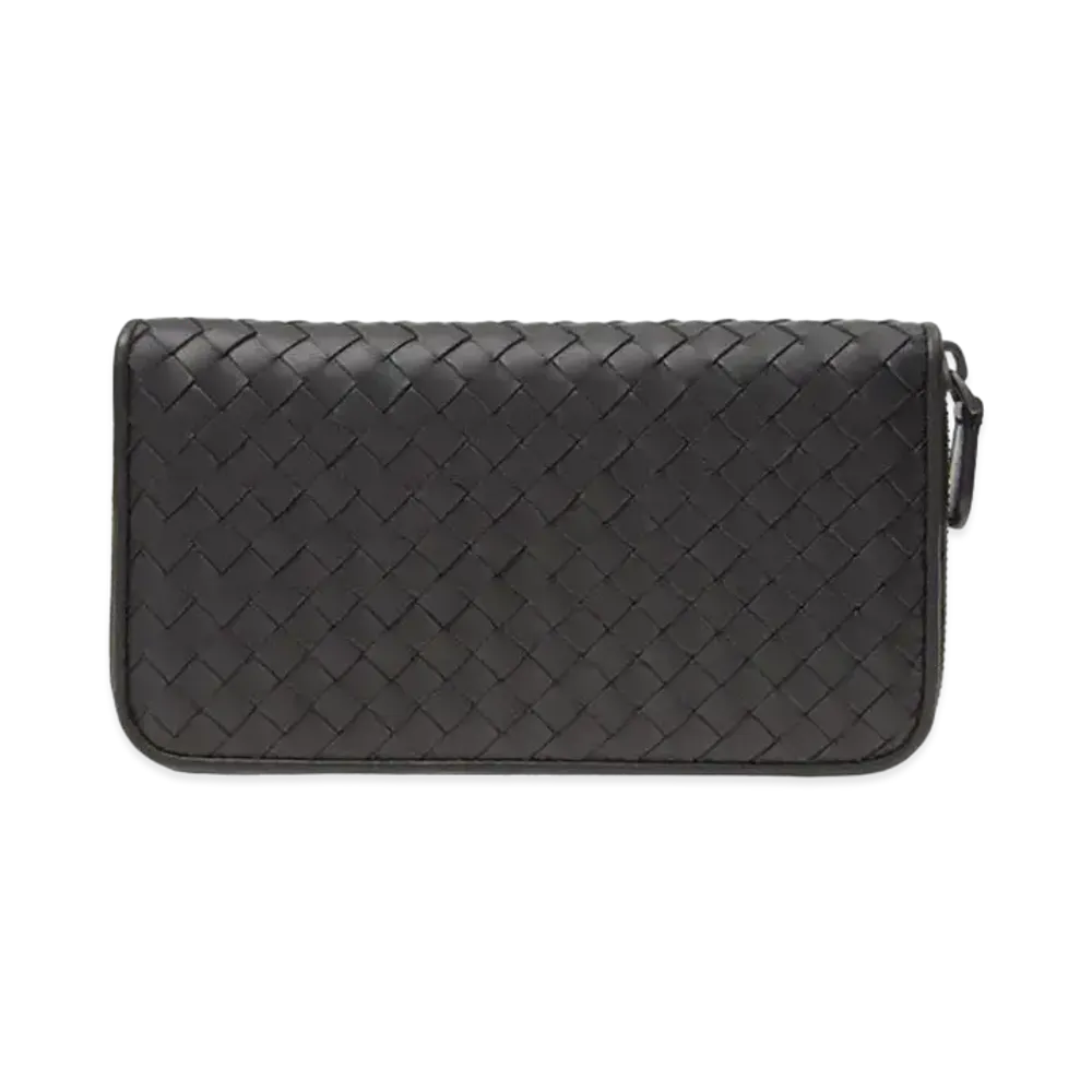 Bottega Veneta Intrecciato Lambskin Zip Around Wallet "Black"