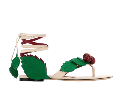 Valentino Garavani Women's Ivory Leather Cherryfic Thong Sandals "White"
