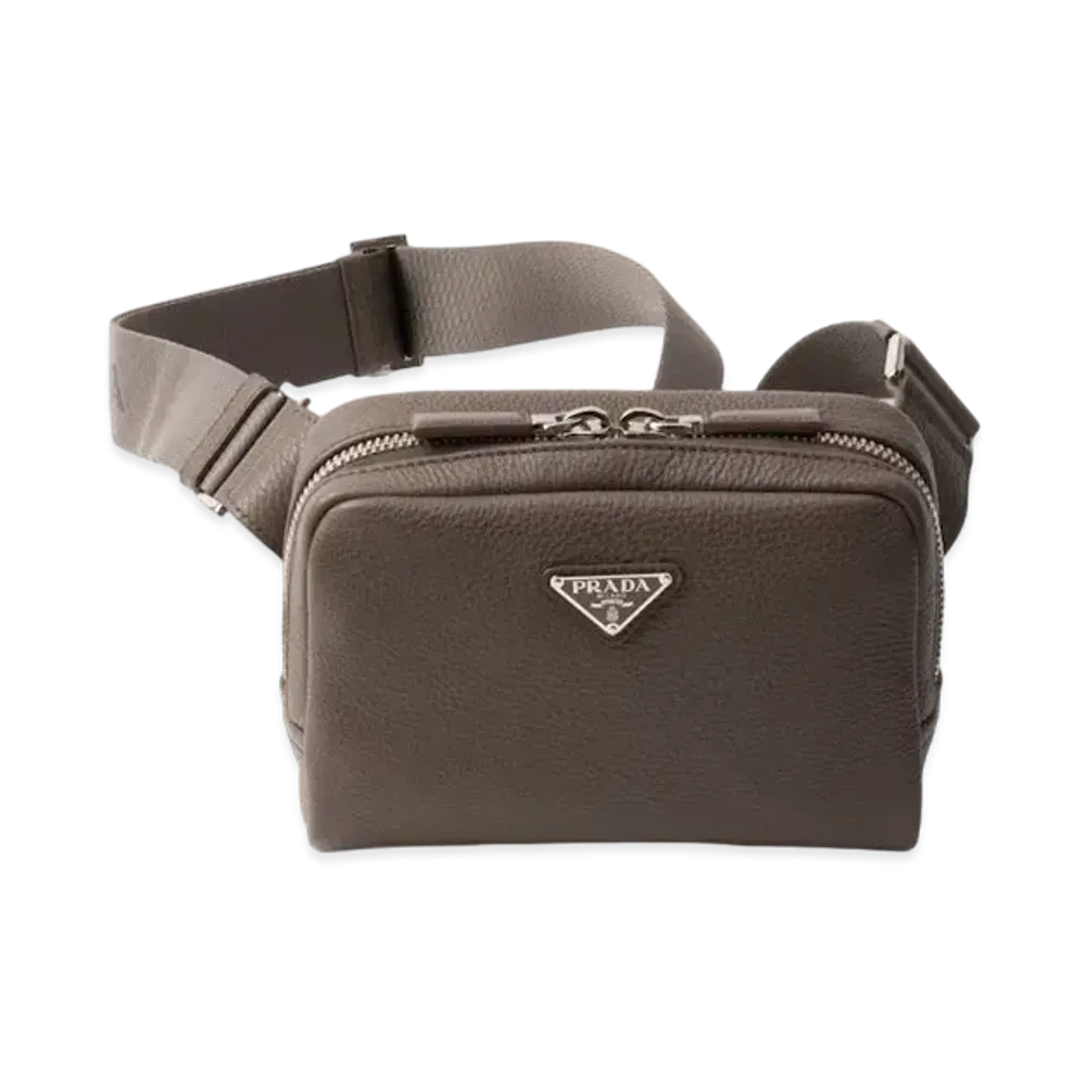 PRADA Leather Shoulder Bag "Gray Brown"