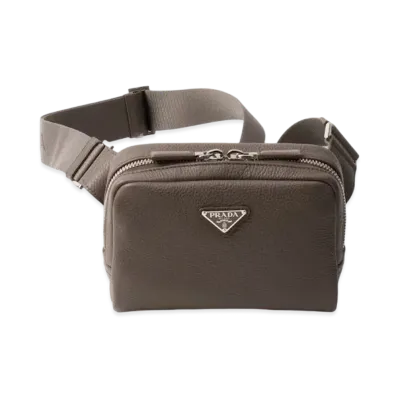 PRADA Leather Shoulder Bag "Gray Brown"