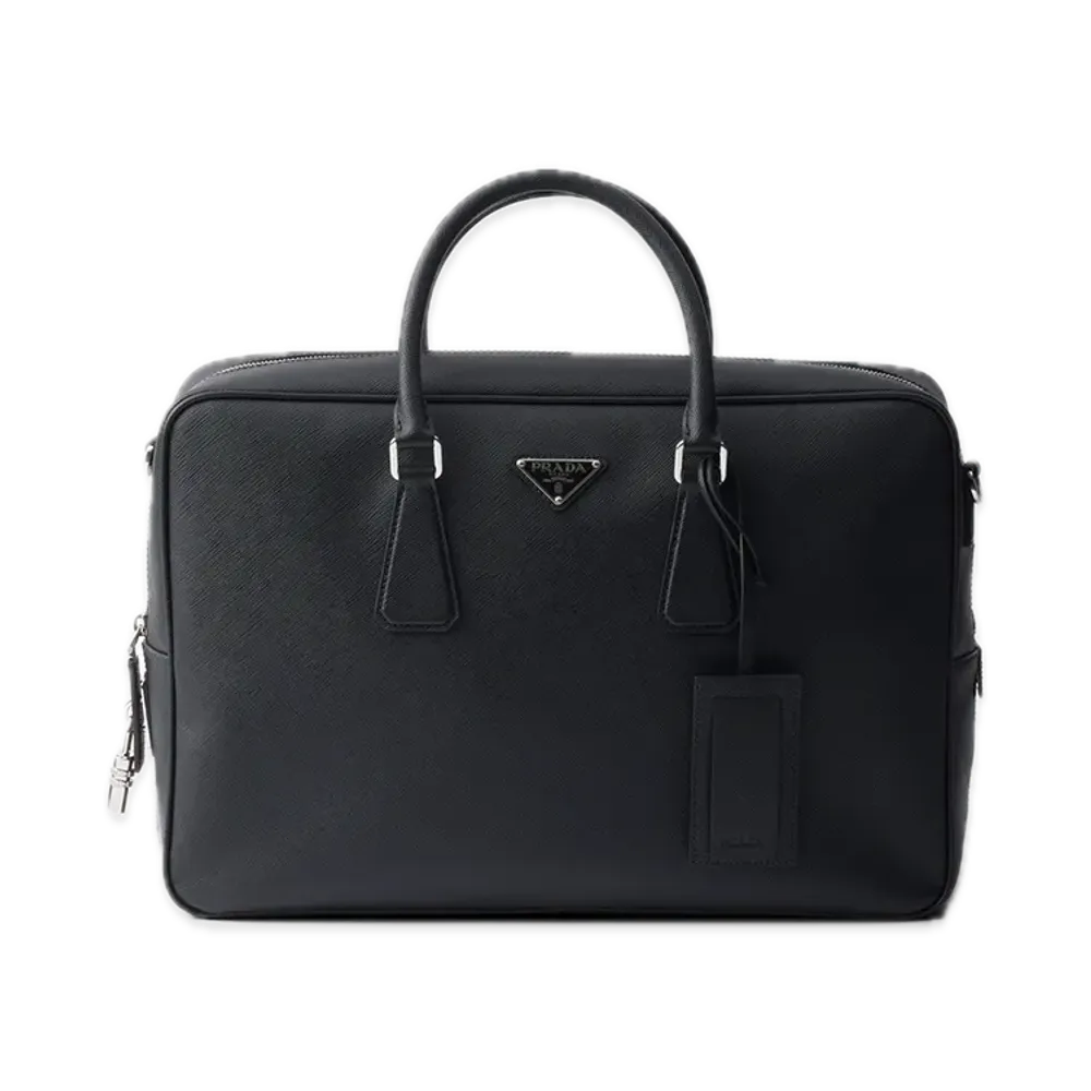 PRADA Saffiano Leather Briefcase "Black"