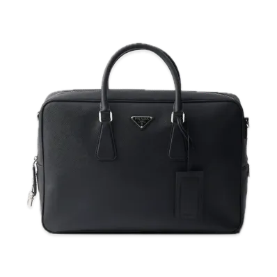 PRADA Saffiano Leather Briefcase "Black"
