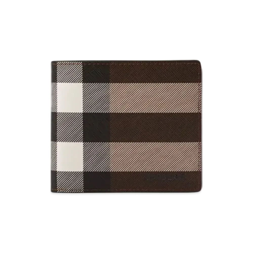 Burberry Check & Leather Bifold Coin Wallet "Dark Birch Brown"