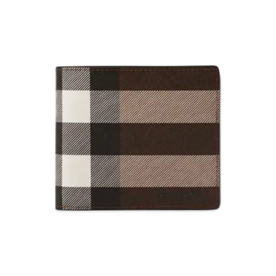 Burberry Check & Leather Bifold Coin Wallet "Dark Birch Brown"