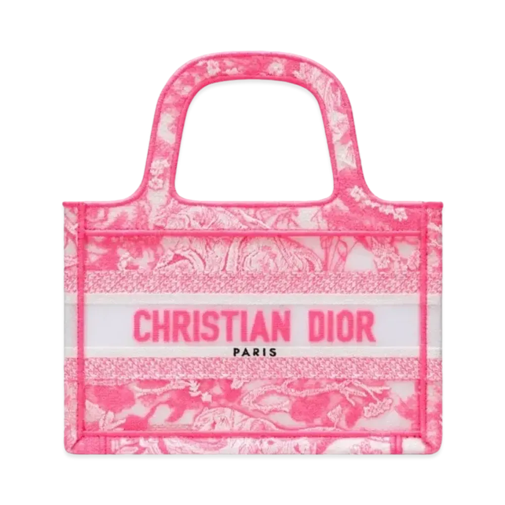Dior Mini Book Tote Toile de Jouy Reverse Transparent Canvas "Fluorescent Pink"